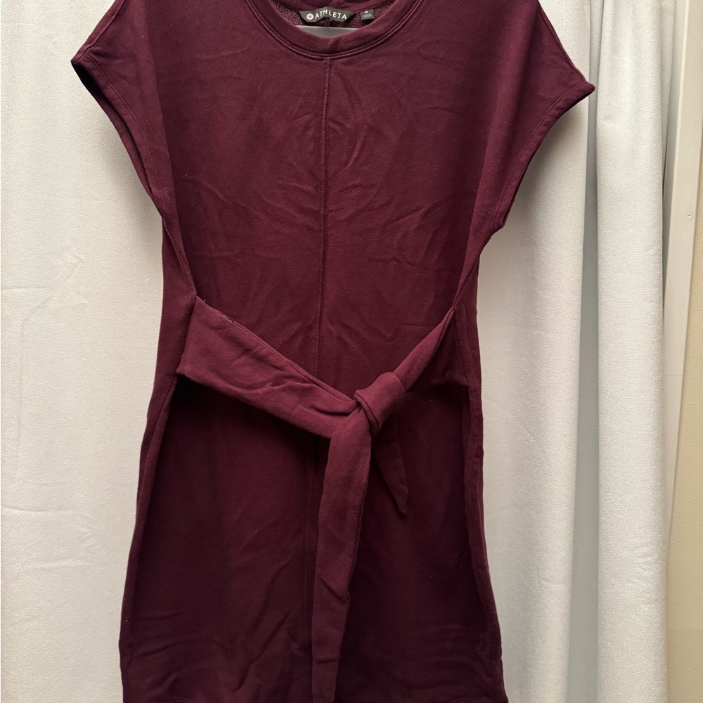 Burgundy Sweatshirt Dress with Front Tie